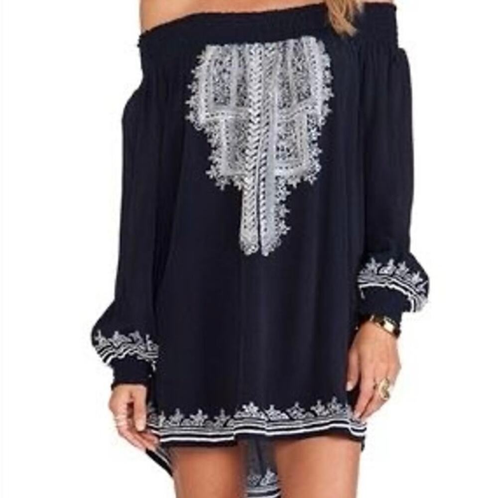Tularosa Jacqueline Off The Shoulder Tunic Boho Dress Size Medium Embroidered